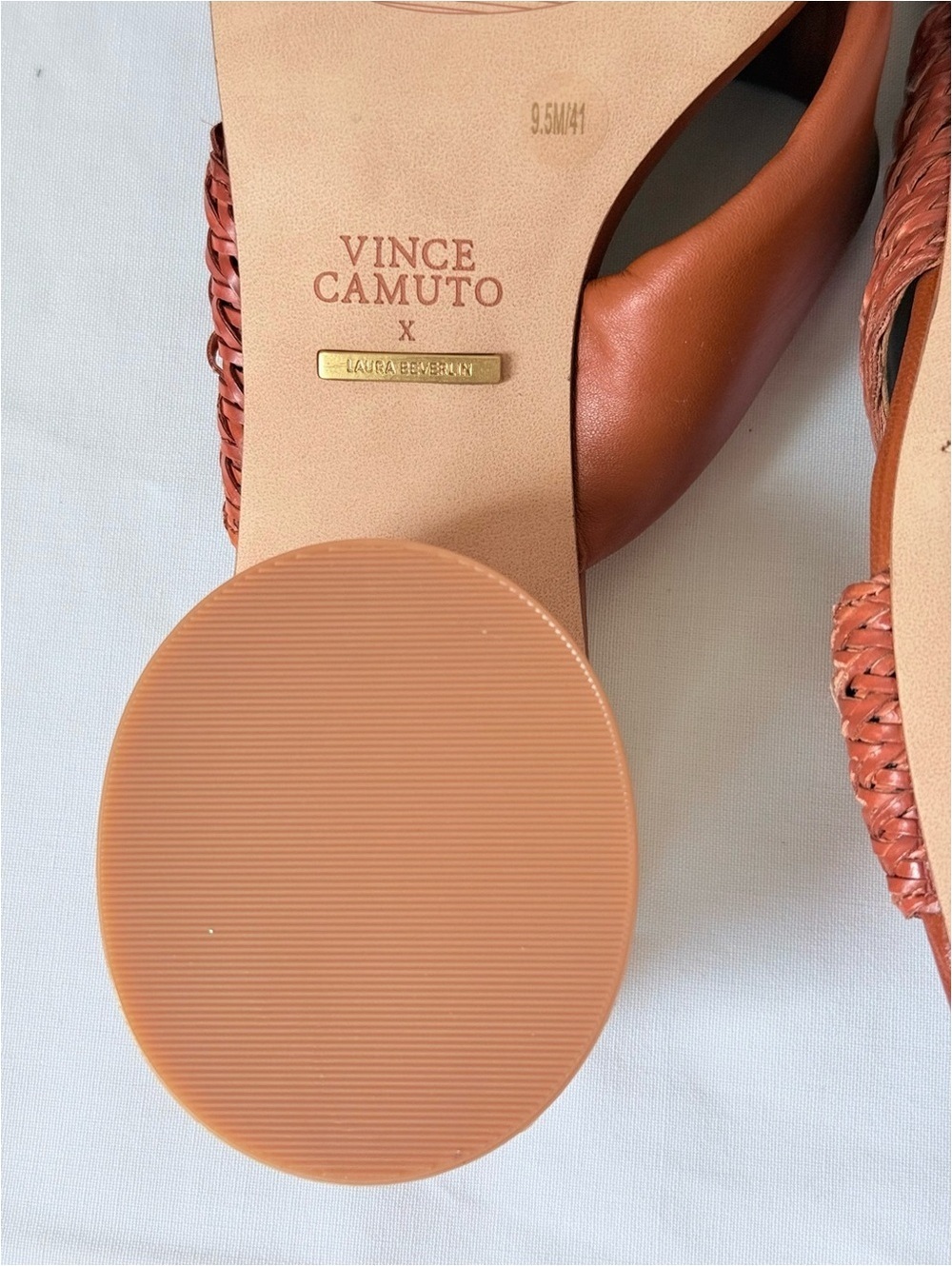 Vince Camuto x Laura Beverlin Braided Leather Block Heel Slides Size 9.5 - Picture 7 of 9